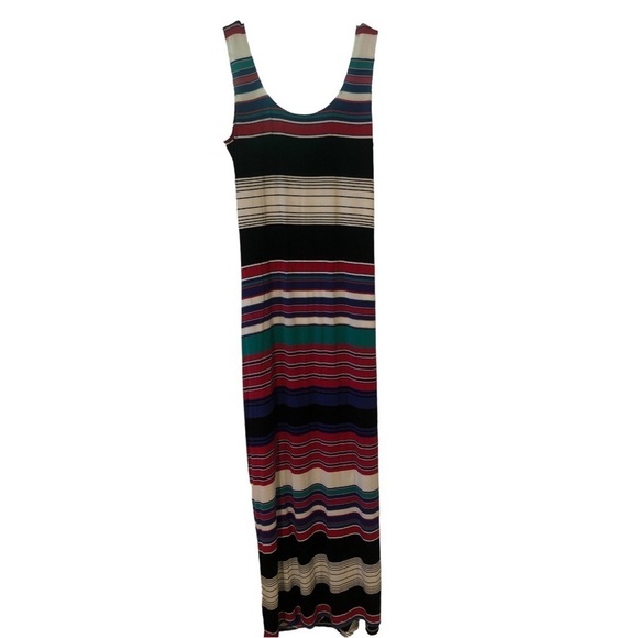 Spense Multi-Striped Sleeveless Maxi Ruched Side Summer Beachy Leisure Dress L - Picture 7 of 10